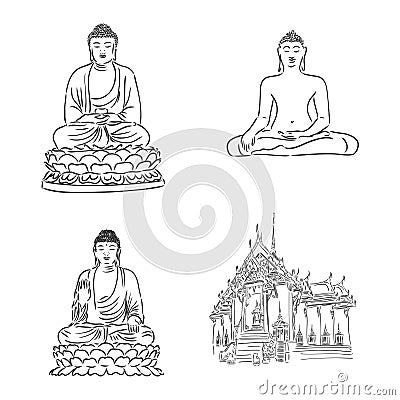 Vector Buddha in line hand drawn sketch style on white background Vector Illustration