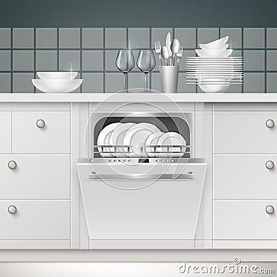 Vector build-in dishwasher Vector Illustration