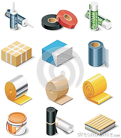 Vector building products icons. Part 2. Insulation Vector Illustration