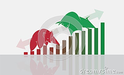 Vector of bull and bear symbols of stock market trends. Vector Illustration