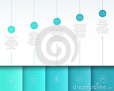 Vector Blue Infographic 3D Page Layout with Steps 1 to 5 Vector Illustration