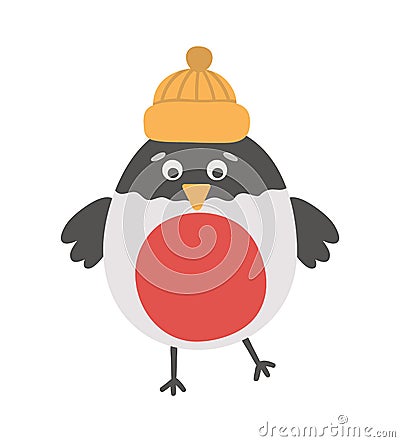 Vector bullfinch in orange hat. Vector Illustration