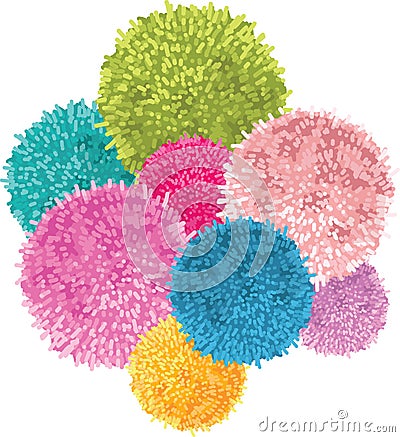 Vector Bunch of Colorful Baby Kids Birthday Party Pom Poms Element. Great for handmade cards, invitations, wallpaper Vector Illustration