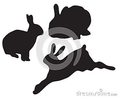 Vector bunnies silhouettes isolated on white background. Vector Illustration