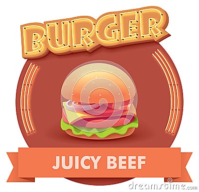 Vector burger illustration or label for menu Vector Illustration