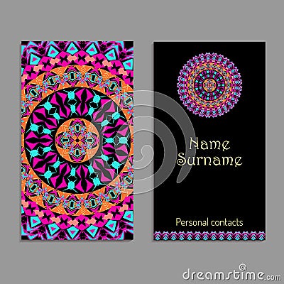 Vector business card template. Ethnic tribal ornaments. Mandala patterns. Boho style Vector Illustration