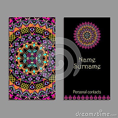 Vector business card template. Ethnic tribal ornaments. Mandala patterns. Boho style Vector Illustration