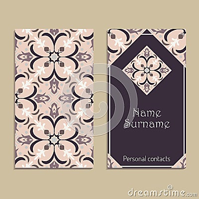 Vector business card template. Portuguese, Moroccan, Azulejo, Arabic, asian ornaments Vector Illustration