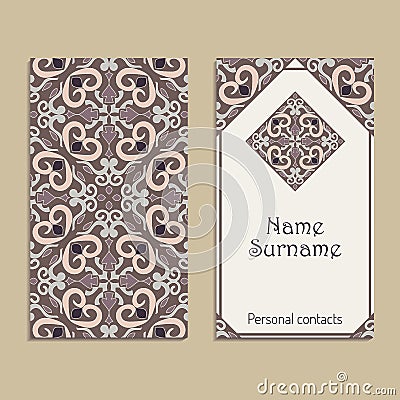 Vector business card template. Portuguese, Moroccan, Azulejo, Arabic, asian ornaments Vector Illustration