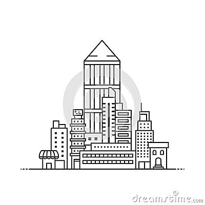 Vector business city, office building outline stlye Vector Illustration