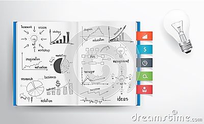 Vector business concept and graph drawing on book Vector Illustration