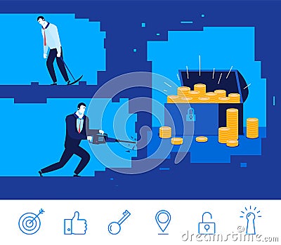 Vector business concept illustration. Two businessman digging the ground Vector Illustration