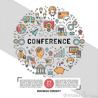 Vector business conference design templates, line art icons Vector Illustration