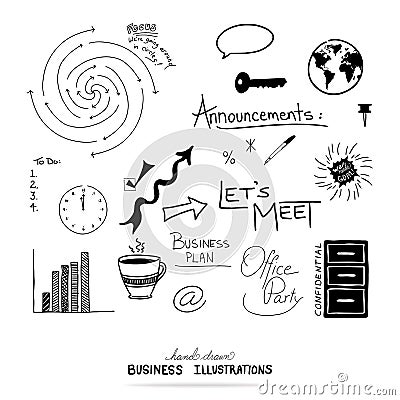 Vector of business design elements, hand drawn illustrations and typography Vector Illustration