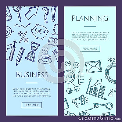 Vector business doodle icons vertical web banners illustration Vector Illustration