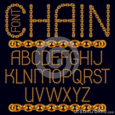 Vector business English alphabet letters collection. Capital creative font made with iron chain. Vector Illustration