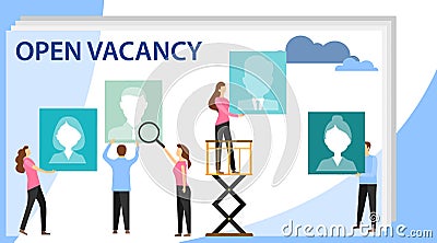 Vector business graph, open vacancy. Creative illustrations, businessmen are considering a resume. Business company is Vector Illustration