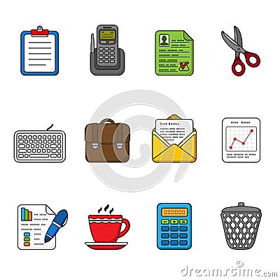 Vector business icons set. Color outlined icon collection. Vector Illustration