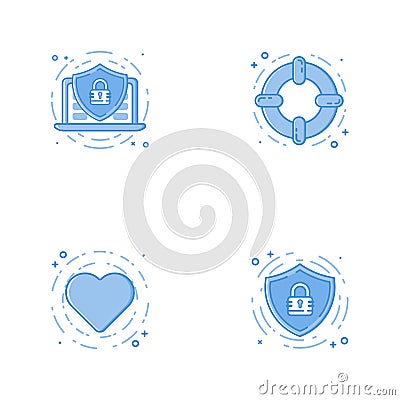 Icons with shield, laptop, help circle and heart. Vector Illustration