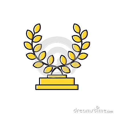 Vector business illustration of gold medal with leaves icon in flat line style. Vector Illustration