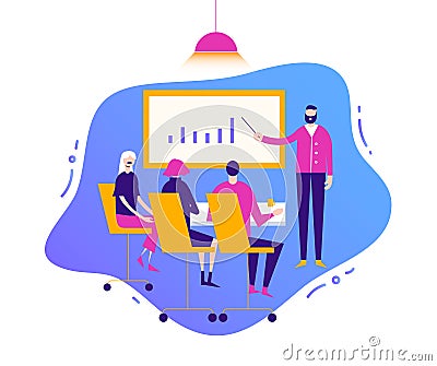 Vector business illustration, stylized characters. Meeting people, conference discussion corporate concept. Consulting Vector Illustration