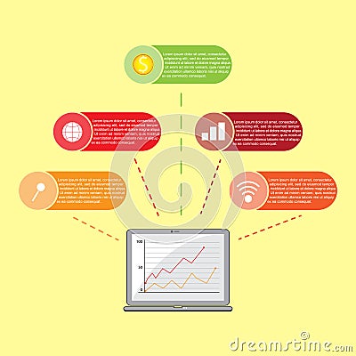 Vector business infographic template. Modern infographic with laptop. Flat design. Vector Illustration