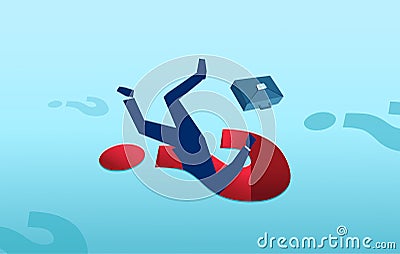 Vector of a business man falling into a question mark trap Stock Photo