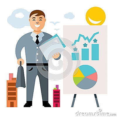 Vector Business man. Flat style colorful Cartoon illustration. Vector Illustration