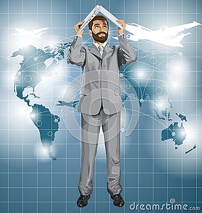 Vector Business Man Hides Under The Laptop 03 Vector Illustration