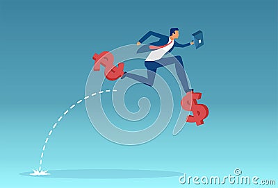 Vector of a business man jumping up on dollar coil springs Vector Illustration