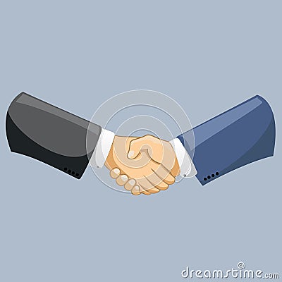 Vector business man shaking hands. Strong and firm handshake clap. Modern flat style vector illustration isolated Vector Illustration