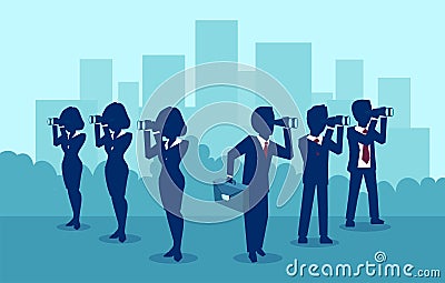 Vector of a business men and women searching for success looking on opposite directions. Stock Photo