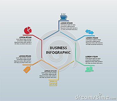 Vector Business And Networking Infographic Featuring Six Icons With Corresponding Information Sections Vector Illustration