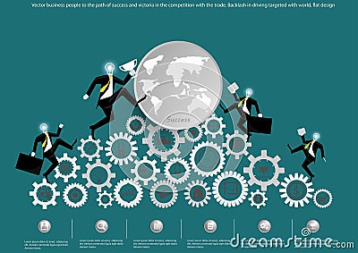 Vector business people to the path of success and victory in the competition with the trade. Backlash in driving targeted with wor Vector Illustration