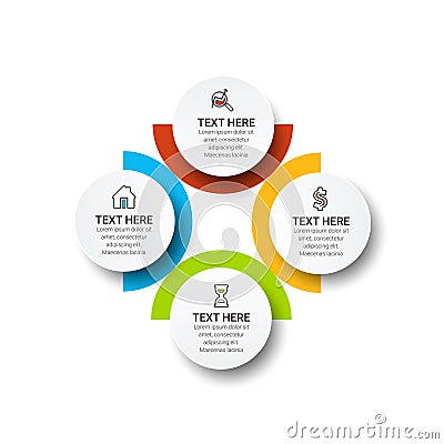 Infographic template design with icons and circles. Abstract elements of graph, diagram with steps, number options, parts or proce Vector Illustration