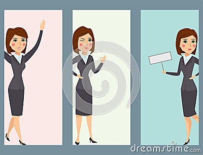 Vector business woman character silhouette standing adult office career posing young girl. Vector Illustration