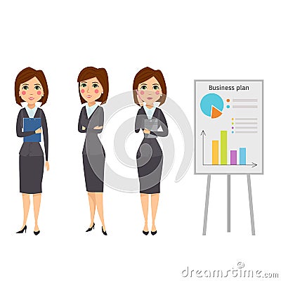 Vector business woman character silhouette standing adult office career posing young girl. Vector Illustration