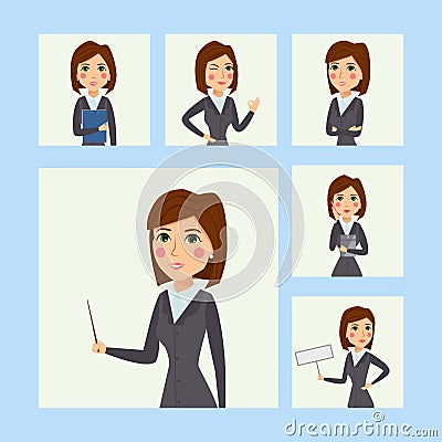 Vector business woman character silhouette standing adult office career posing young girl. Vector Illustration