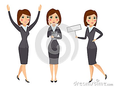 Vector business woman character silhouette standing adult office career posing young girl. Vector Illustration