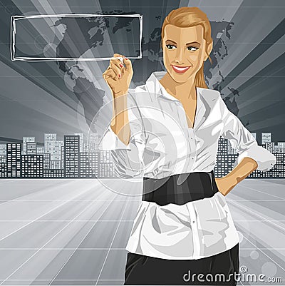 Vector Business Woman Writing Something Vector Illustration