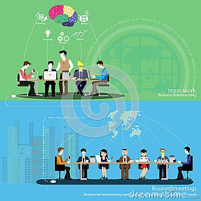 Vector Businessman brainstorming and work sessions Vector Illustration