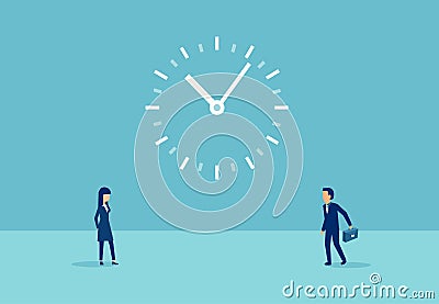 Vector of a businessman with a briefcases and a woman and a big clock between Stock Photo