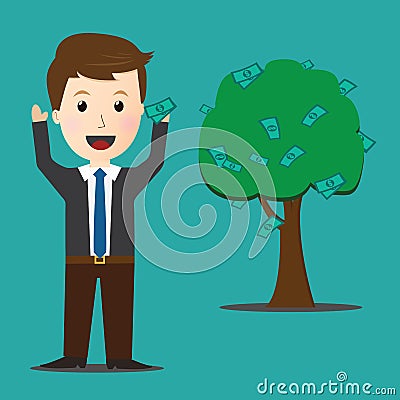 Vector of Businessman on dollar money grow up.profit. Vector Illustration