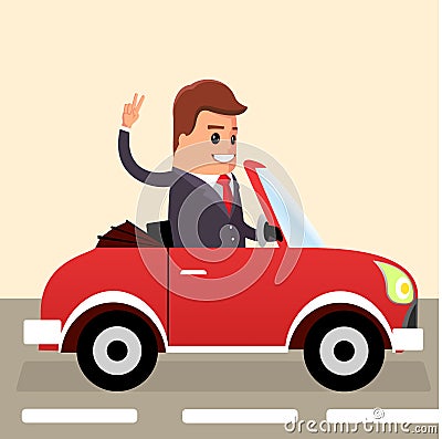 Vector. Businessman driving. Business man in the car. Vector Illustration