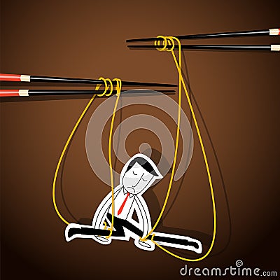 Vector of Businessman marionette on noodle controlled Vector Illustration