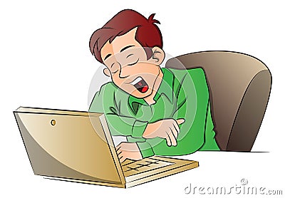 Vector of businessman yawning while using laptop Vector Illustration