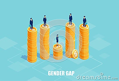 Vector of businessmen and businesswoman on piles of coins of different height Stock Photo