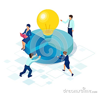 Vector of businesspeople with bright idea assembling financial chart Vector Illustration
