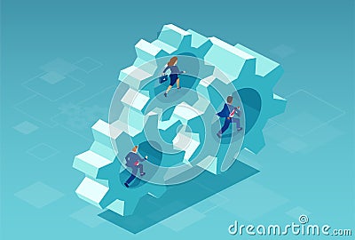 Vector of a businesspeople running inside gear mechanisms Vector Illustration