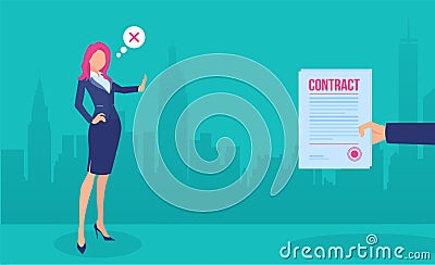 Vector of a business woman rejecting a job contract offer Vector Illustration